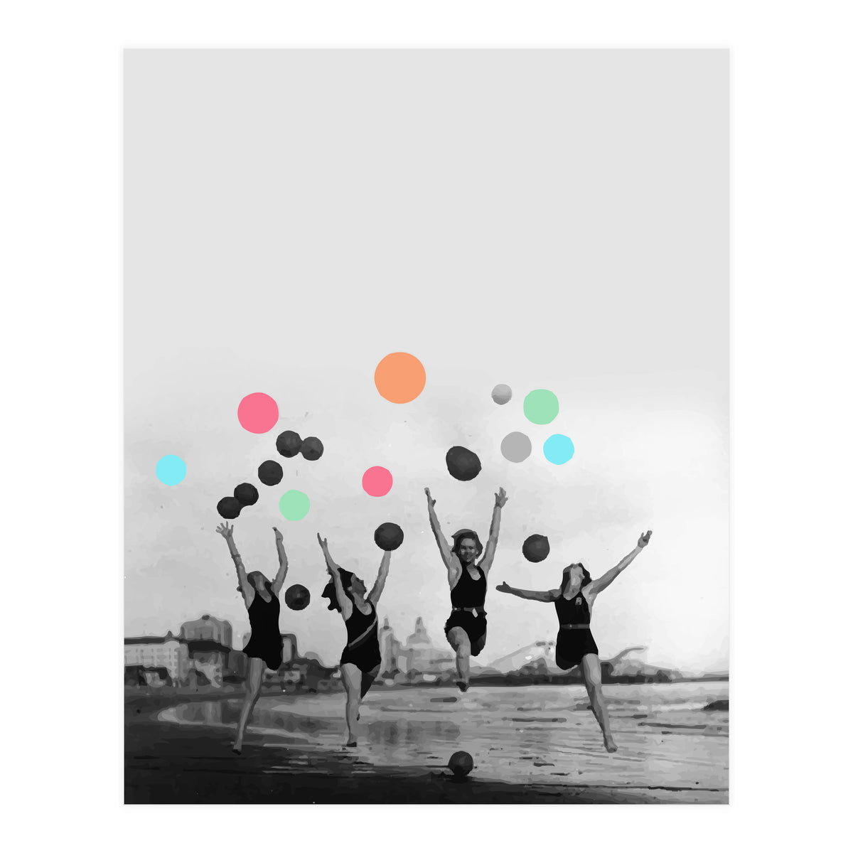 Vintage Women Black & White Photography Balloons Freedom Feminism Women's Rights Individuality (Print Only)