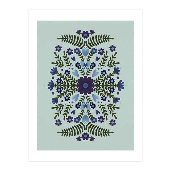 Flowers And Bows Blue And Green (Print Only)