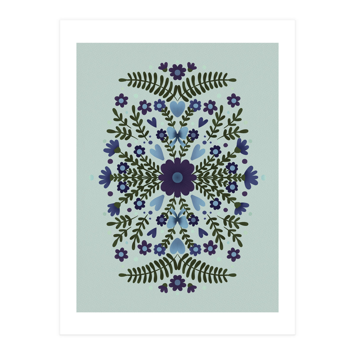 Flowers And Bows Blue And Green (Print Only)