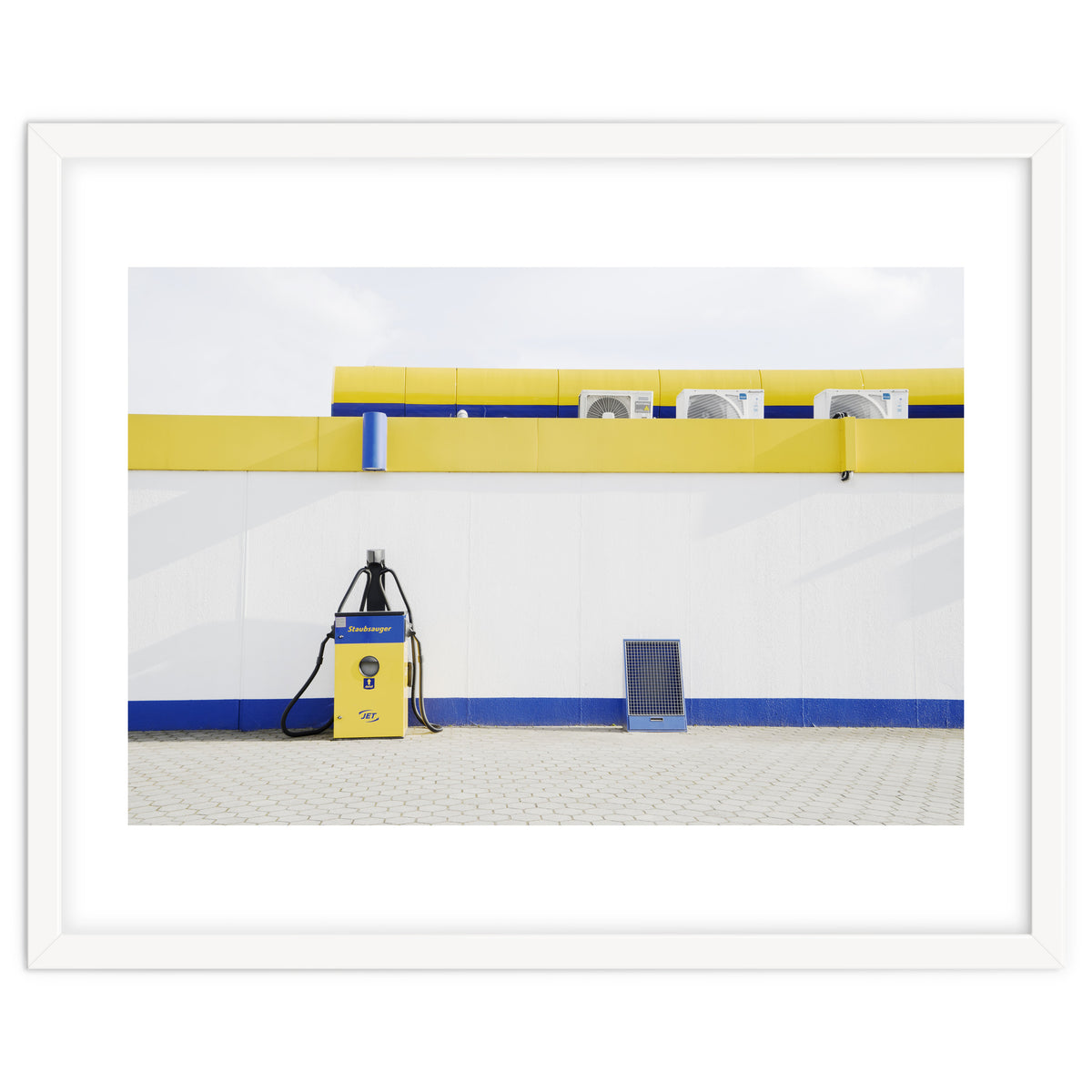 Yellow and blue gas station