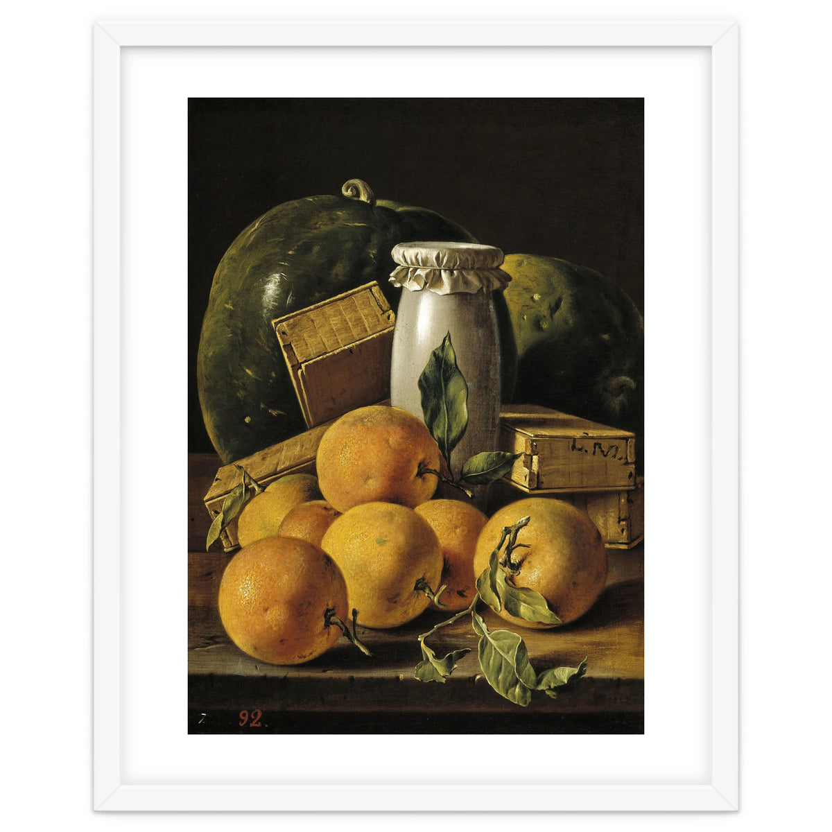 Luis Egidio Meléndez / 'Still Life of Oranges, Watermelon, a Pot, and Boxes of Cake', ca.  1760.
