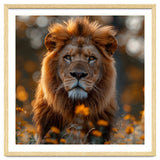 Majestic Lion Among Golden Flowers Close Up thumbnail