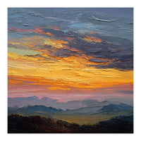 Vibrant Golden Hour Horizon Over Distant Mountain Ridges (Print Only)