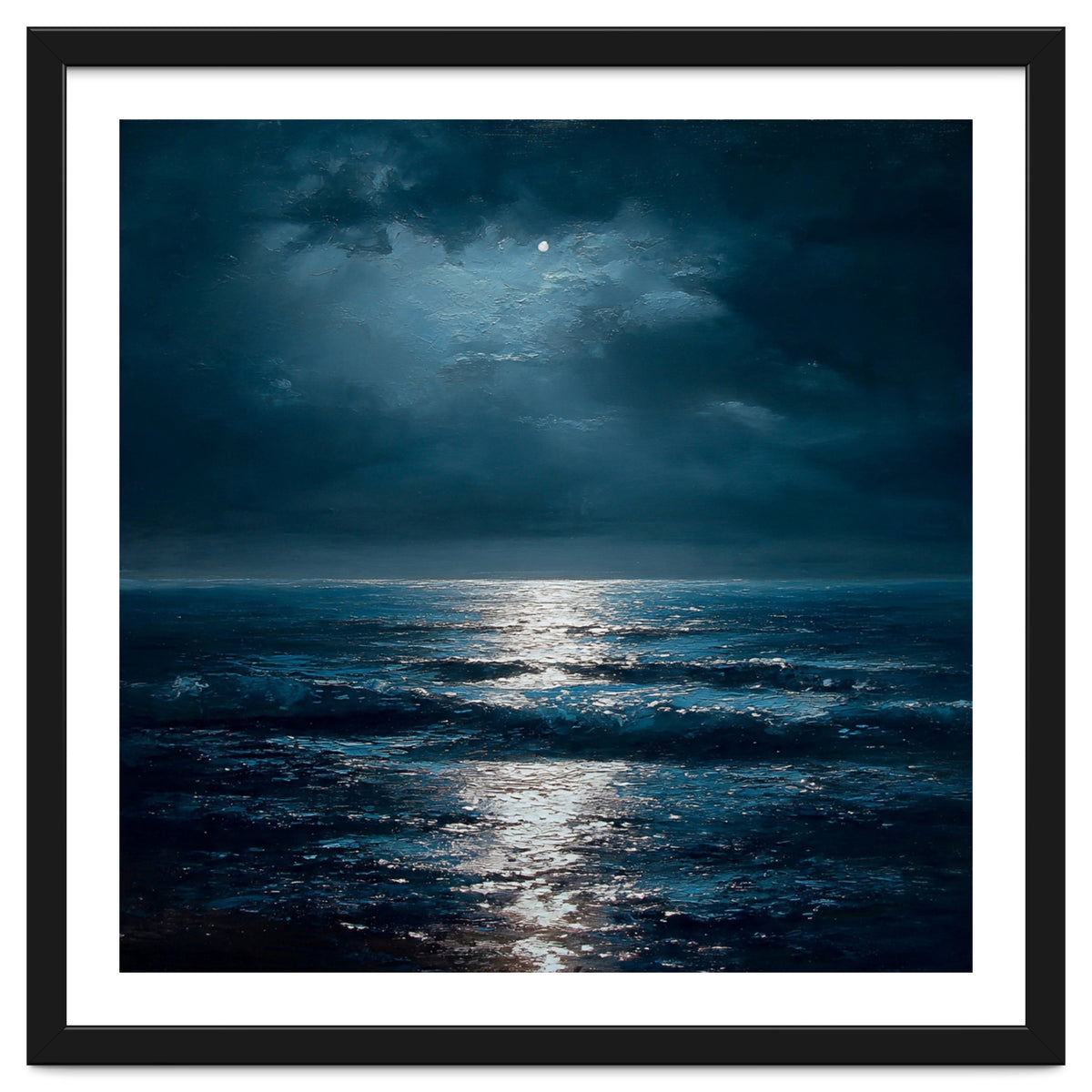 Ethereal Moonlight Over Midnight Ocean Waves