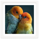 Lovebirds Couple Nuzzling With Orange And Yellow Feathers thumbnail
