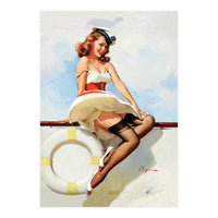 Sailing Pinup Girl With Captain Hat (Print Only)