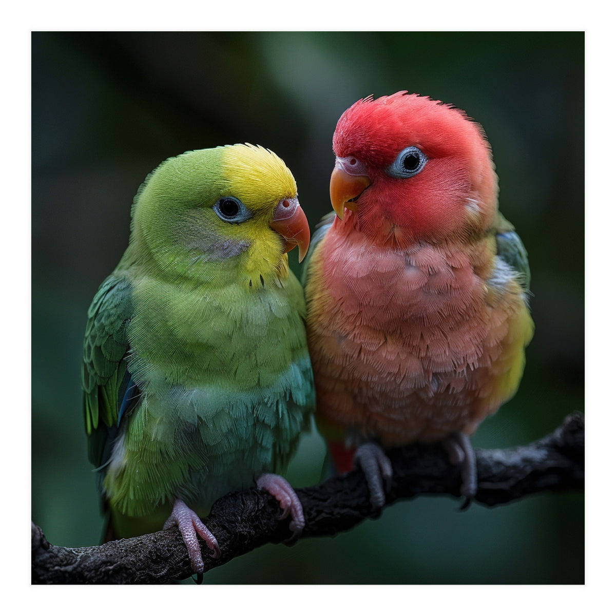Two Lovebirds Sitting Together On A Branch (Print Only)