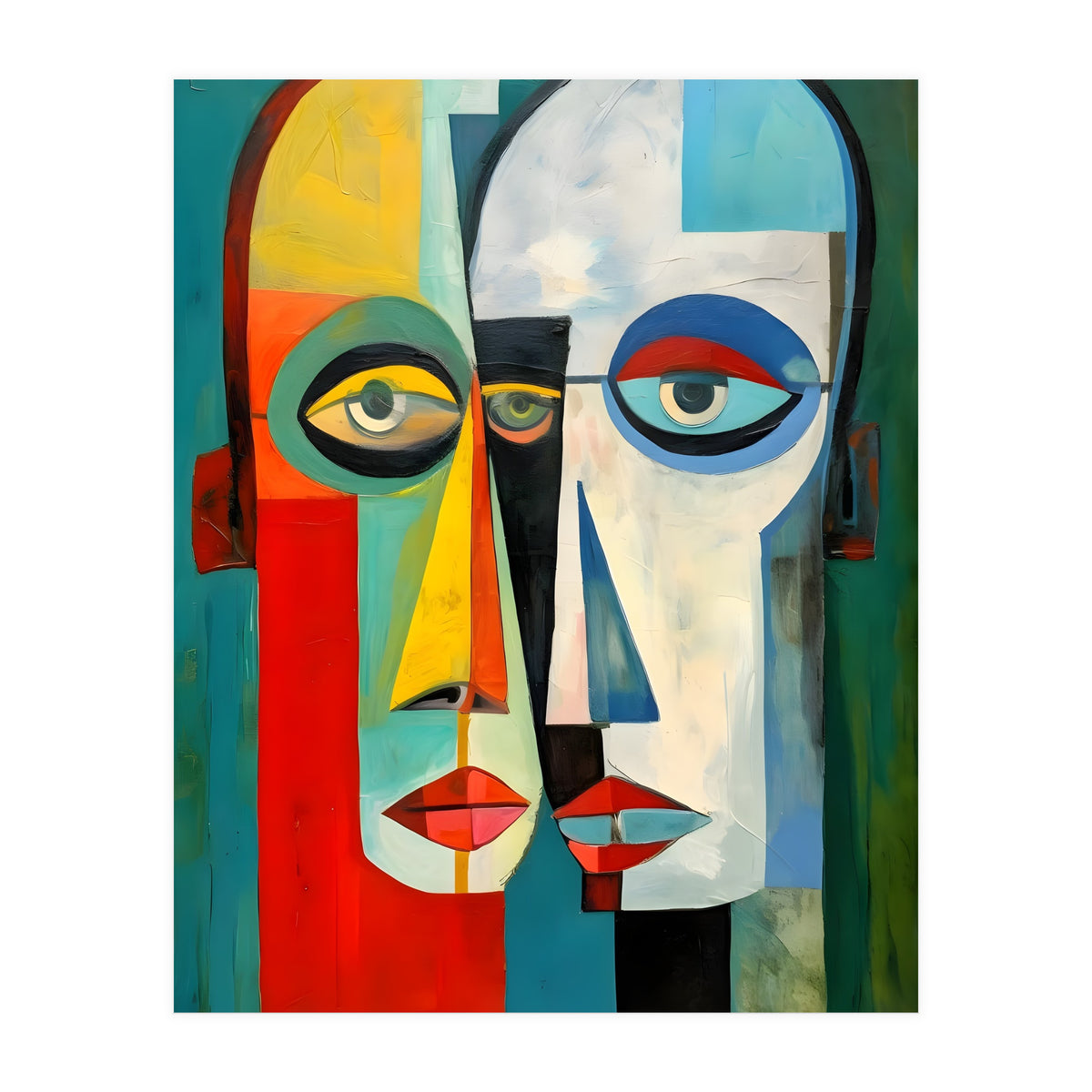 INSEPERABLE #02, Abstract robotic looking heads merged in bright vivid hues with emphasis on the eyes. (Print Only)