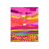 Two Suns, Pink Nature Painting Sky, Maximalist Landscape Pop Of Color Eclectic, Sunrise Sunset Meadow Boho Modern Contemporary (Print Only) thumbnail