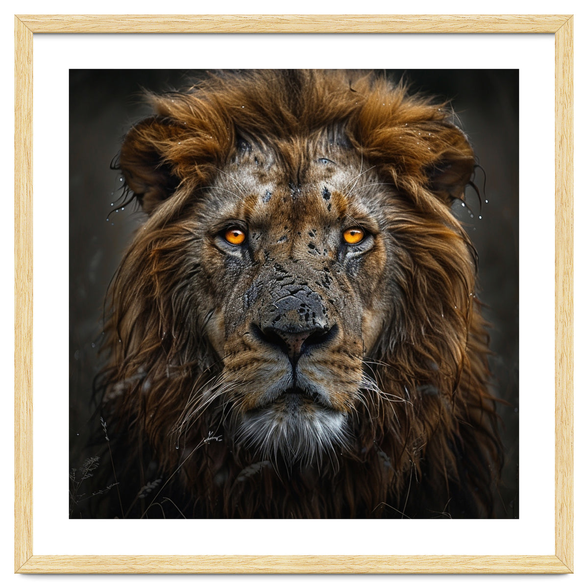 Majestic Lion With Glowing Eyes Close Up Portrait
