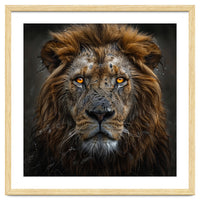 Majestic Lion With Glowing Eyes Close Up Portrait