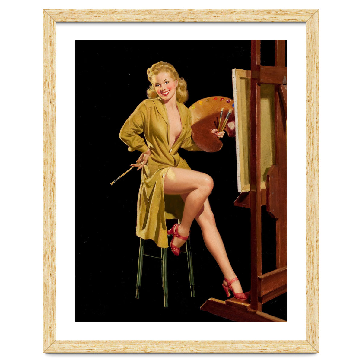 Young And Beautiful Woman Posing In Front Of The Painting Canvas