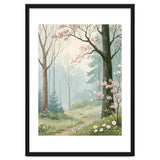Enchanted Spring Woodland Path with Blooming Cherry Blossoms and Misty Pastel Forest Atmosphere thumbnail