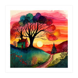 Watercolor Folk Art Sunset (Print Only) thumbnail