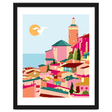 Crimson Rouge, Colorful Architecture Buildings, Greece Cityscape Skyline, Seagull Travel Summer Eclectic Bohemian Pop Of Color Positivity thumbnail