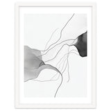 Abstract Black And White Flowing Lines And Shapes On White Background thumbnail