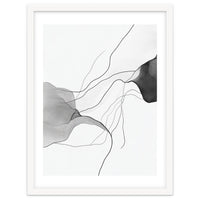 Abstract Black And White Flowing Lines And Shapes On White Background