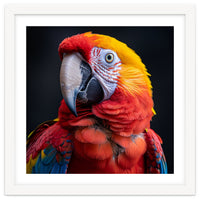 Scarlet Macaw Parrot Head Detailed Portrait Black
