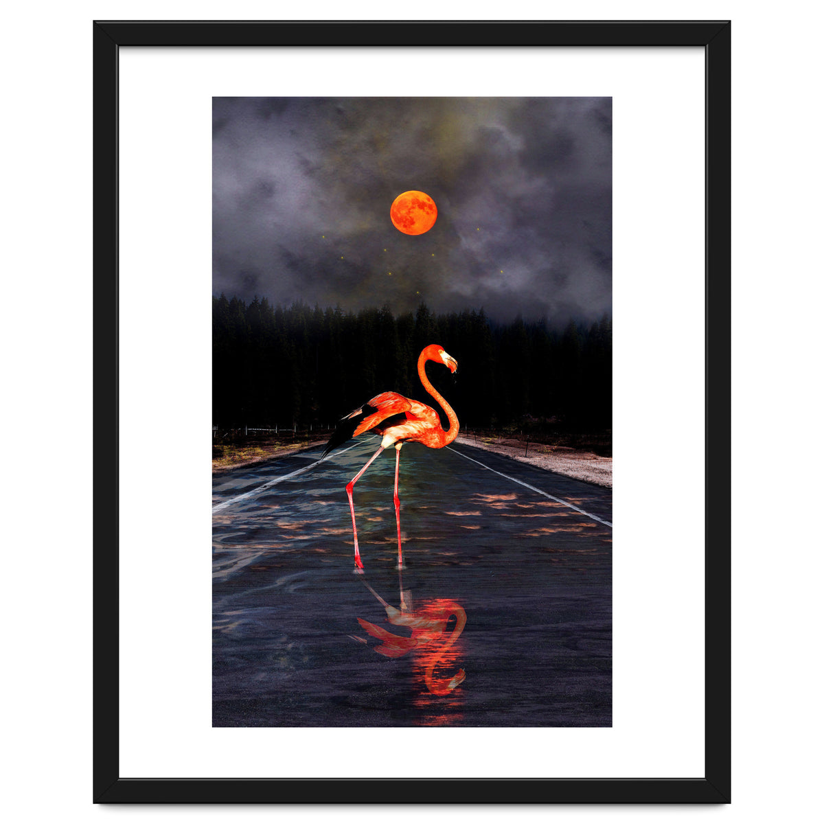 Flamingo and Red Moon