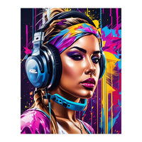 Girl In Headphones, Graffiti (Print Only)