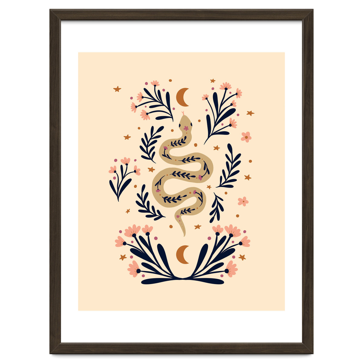 Snake And Flowers Beige And Indigo