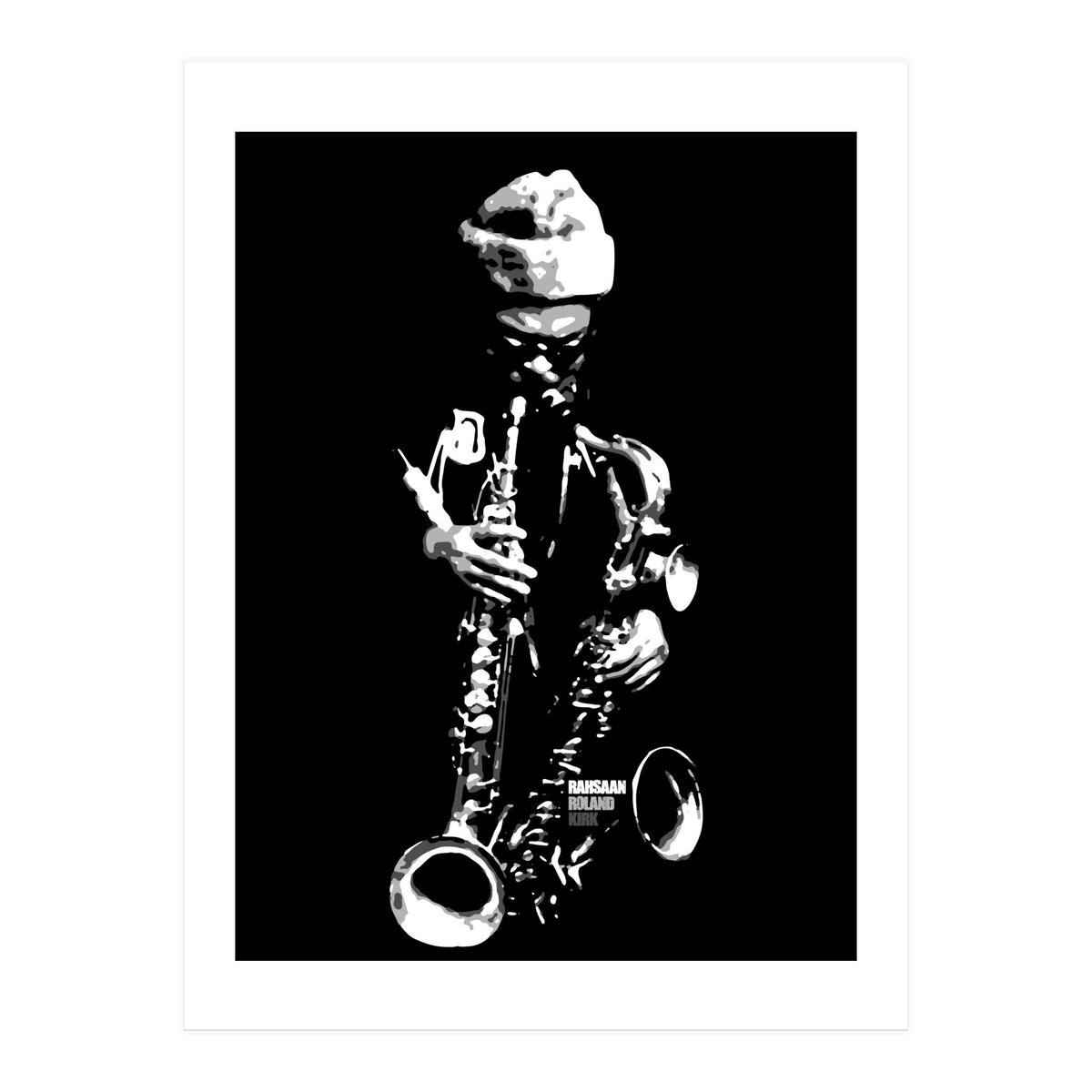 Rahsaan Roland Kirk Jazz Music Legend in Grayscale (Print Only)