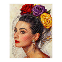 Audrey Hepburn, Impasto Floral Veil Portrait, Classic Hollywood Oil Painting, (Print Only)