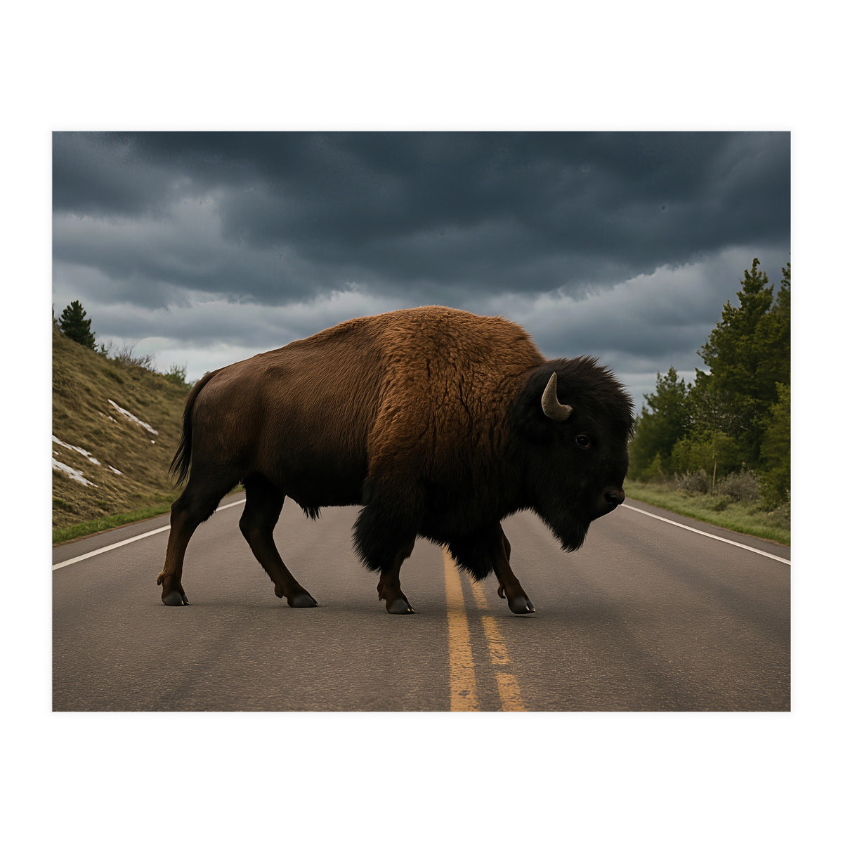 Bison on the Road , Yellowstone Wildlife Photography (Print Only)