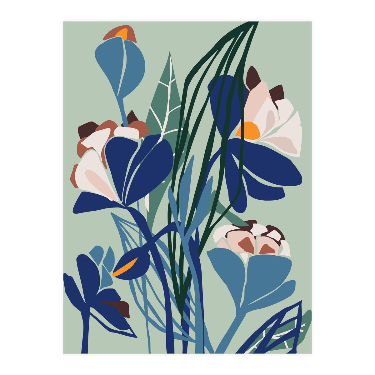 Florals At Night – Modern Illustration Light (Print Only)