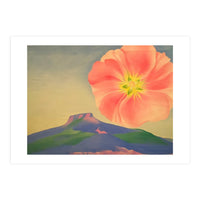 Georgia O’Keeffe – Hollyhock Pink with Pedernal (1937) | Vibrant Modernist Floral Landscape of New Mexico (Print Only)