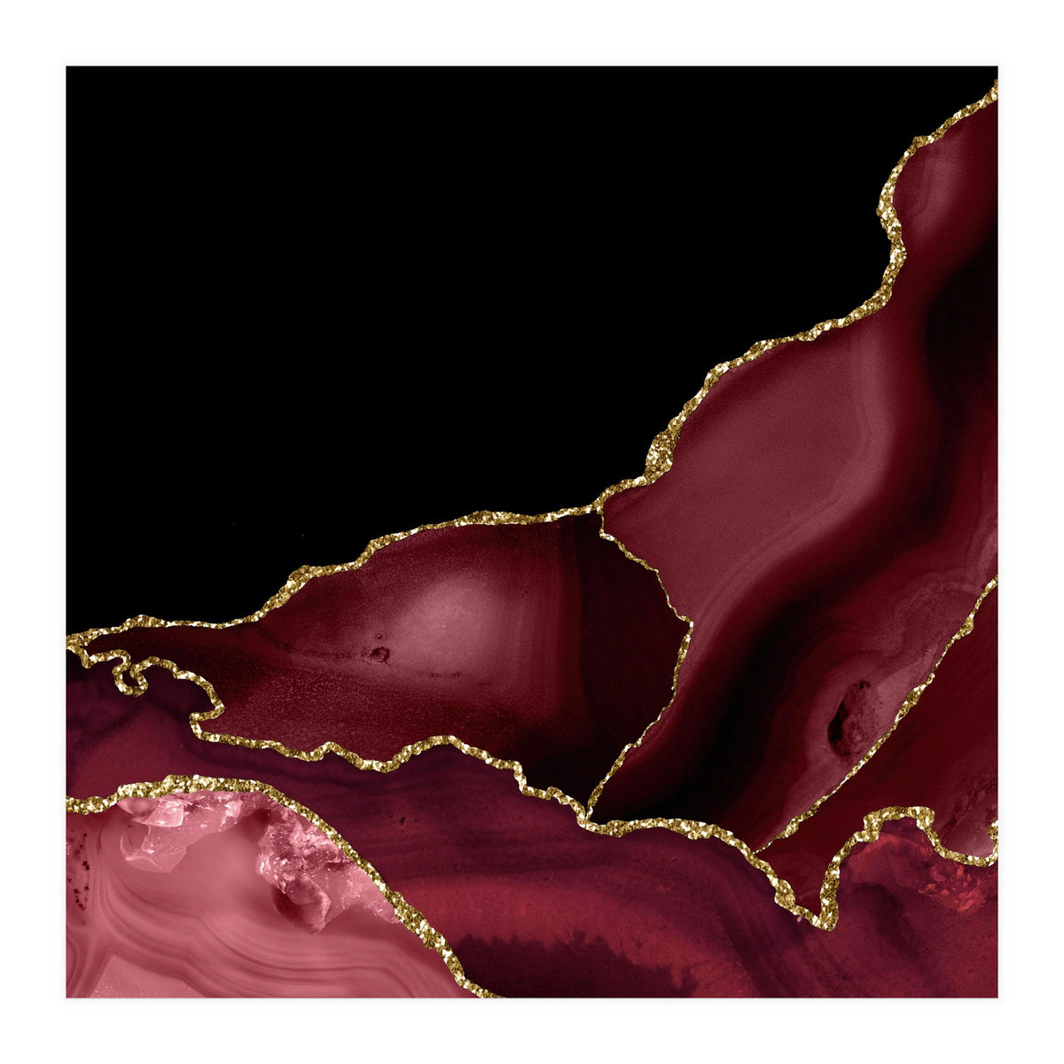 Burgundy & Gold Agate Texture 03 (Print Only)