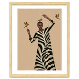 Woman With Birds And Zebra Pattern Dress thumbnail