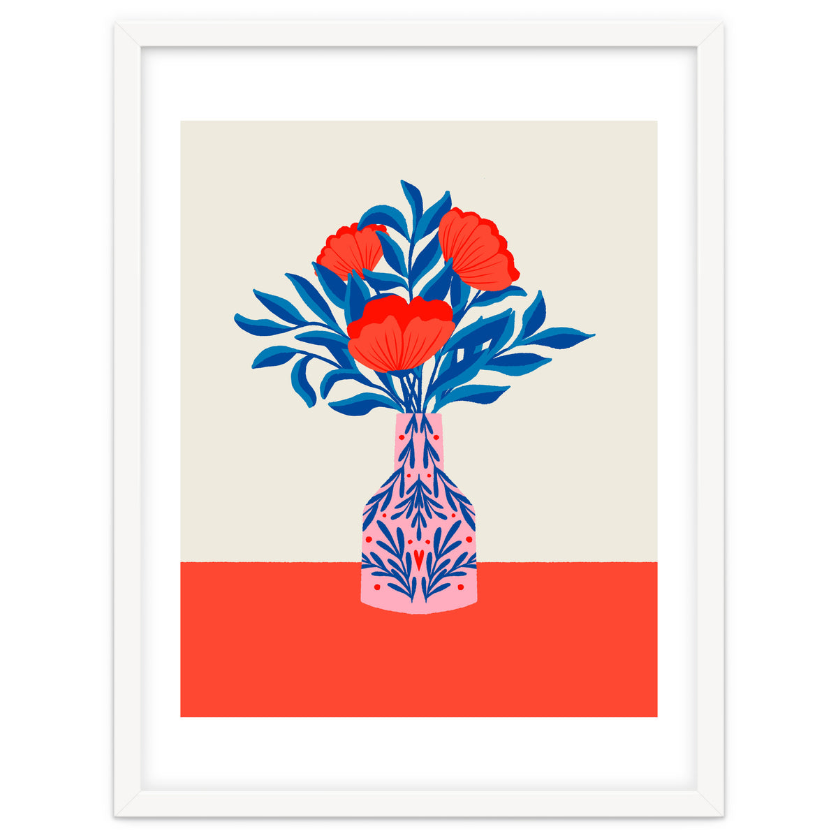Poppies in a vase - red and blue