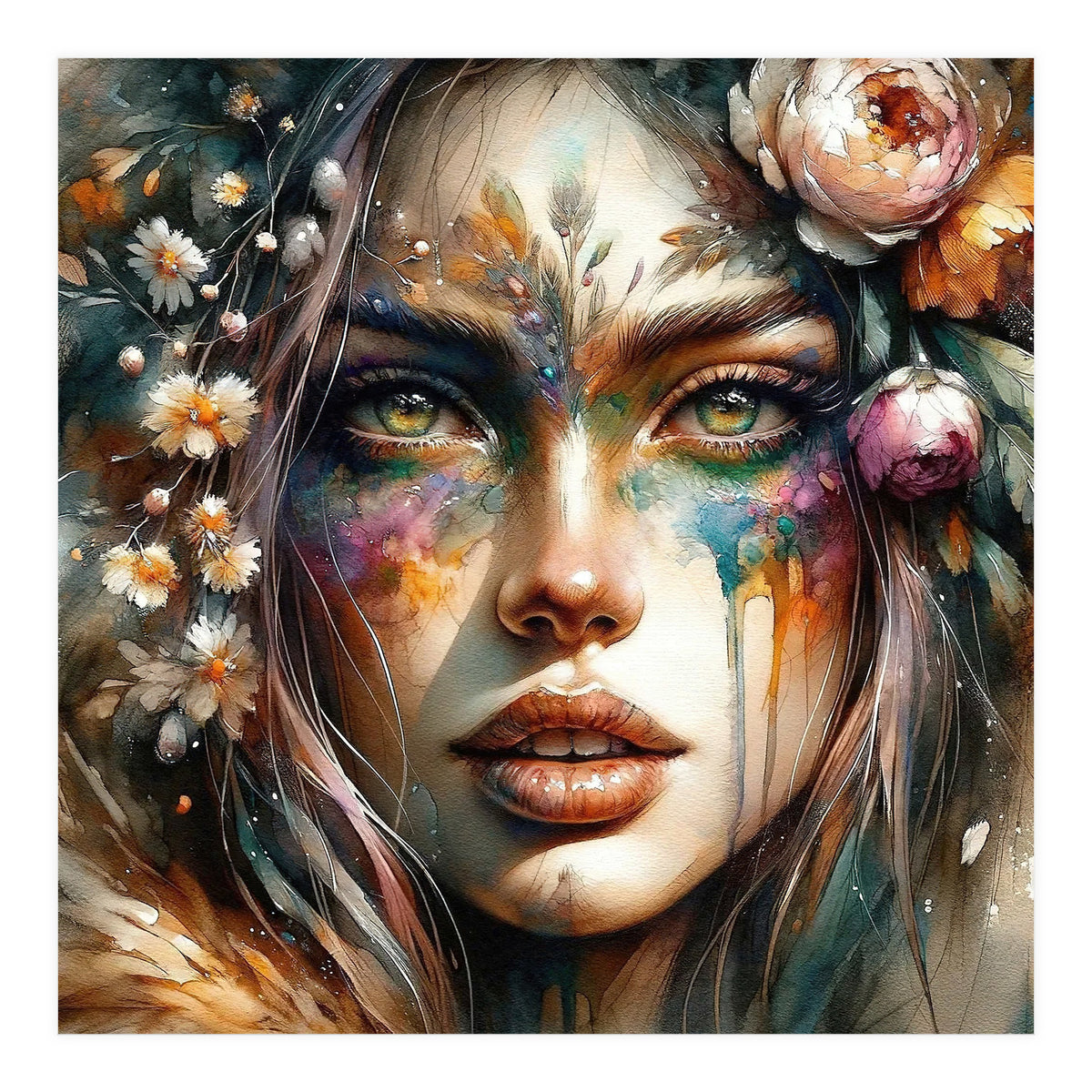 Floral Forest Druid Woman Portrait (Print Only)