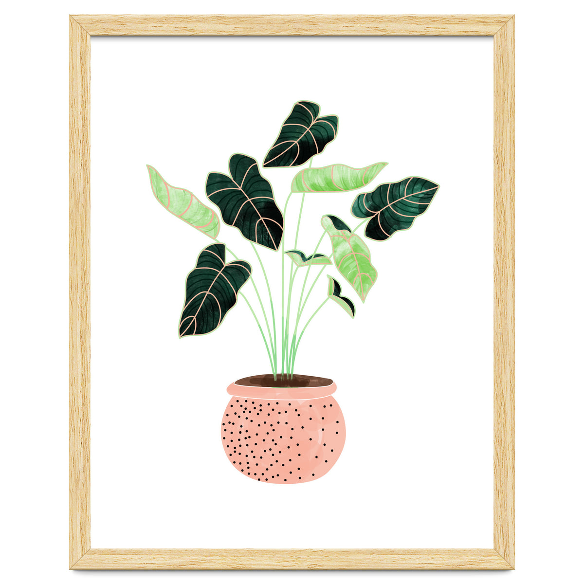 Home Plant | Ceramic Botanical Planter Illustration | Minimal Bohemian Watercolor Painting Polka Dot