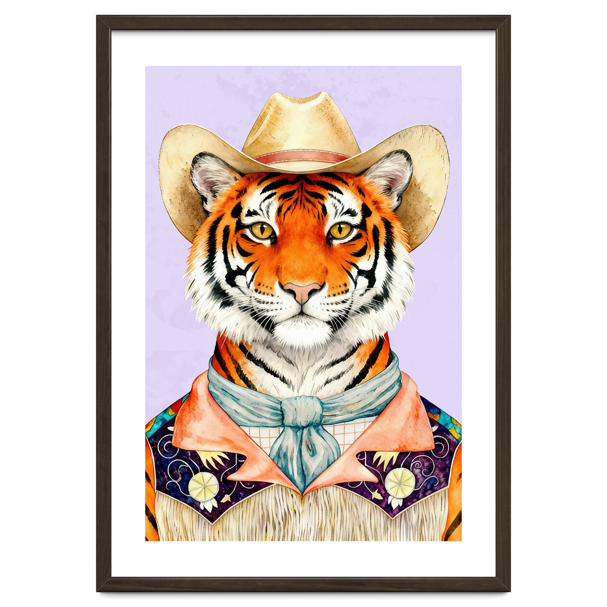 Tiger Portrait in Hat Wild Cowboy Fashion