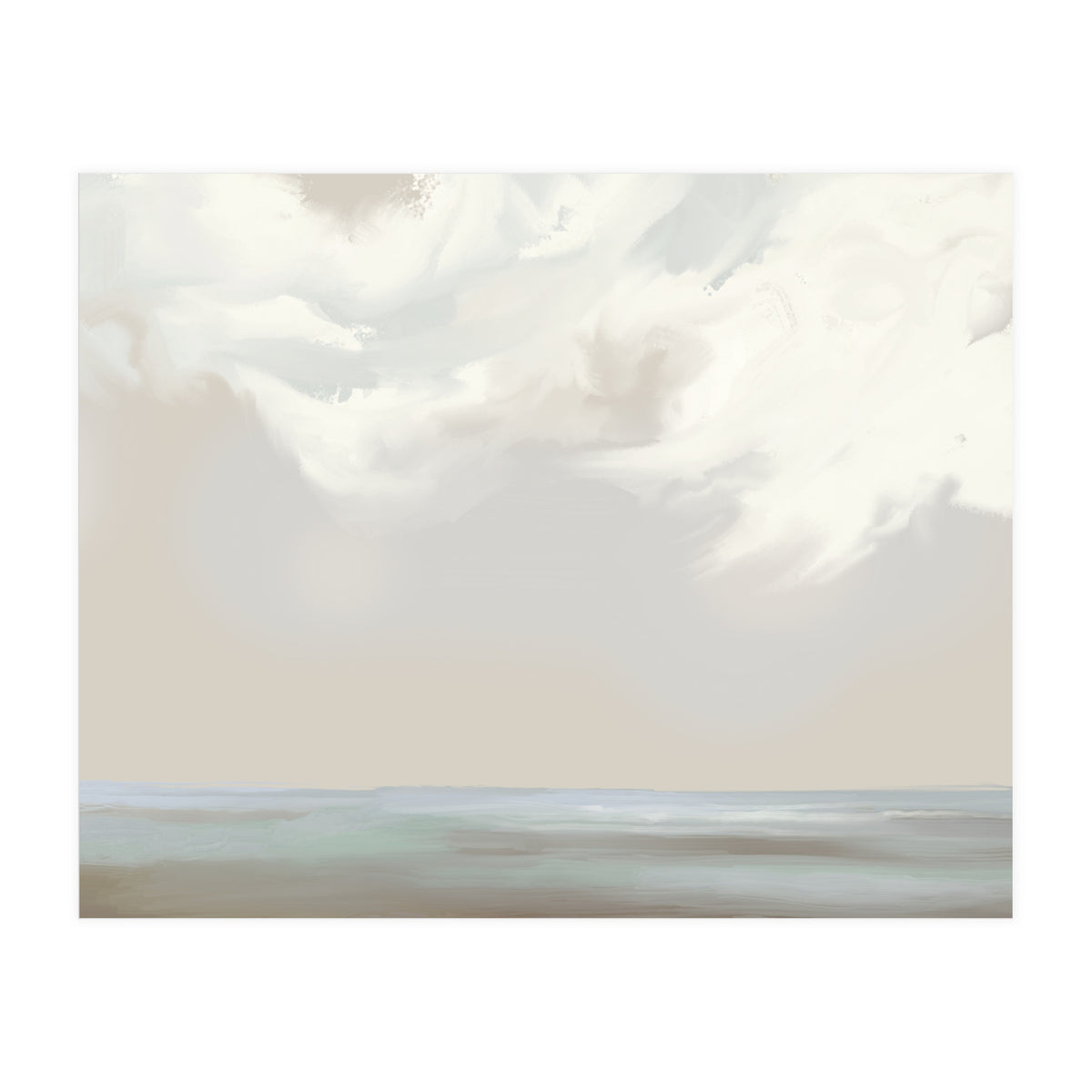 Abstract muted sea and clouds oil painting  (Print Only)