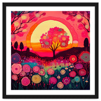Folk Sunset Blossoming Tree