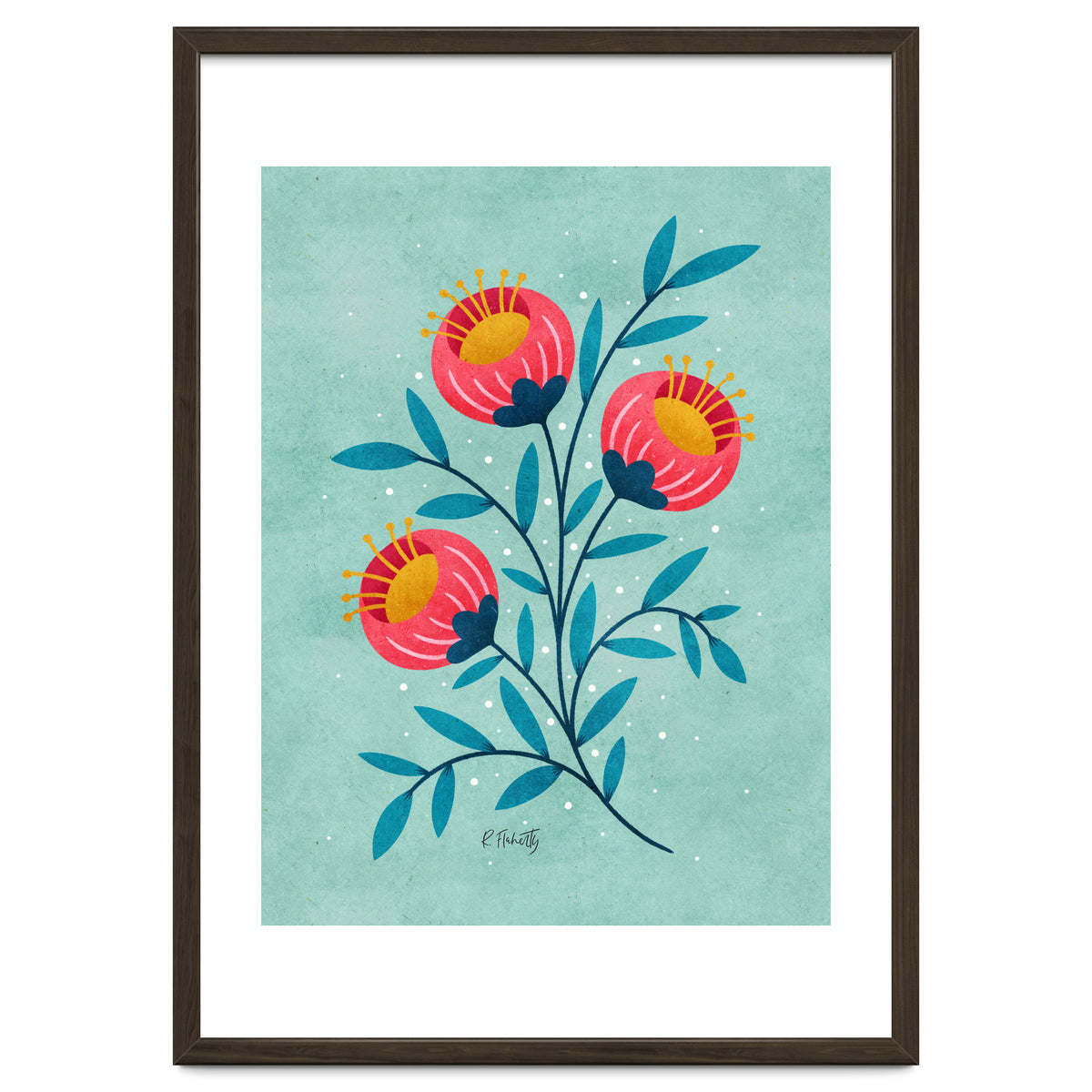 Teal And Coral Flowers