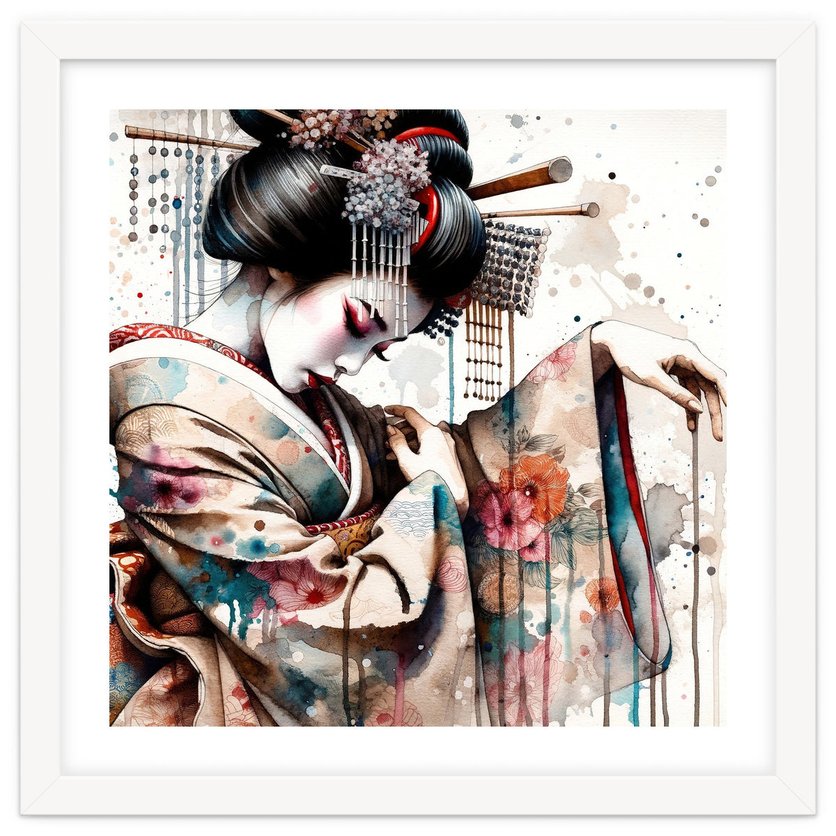 Watercolor Geisha Dancer #1