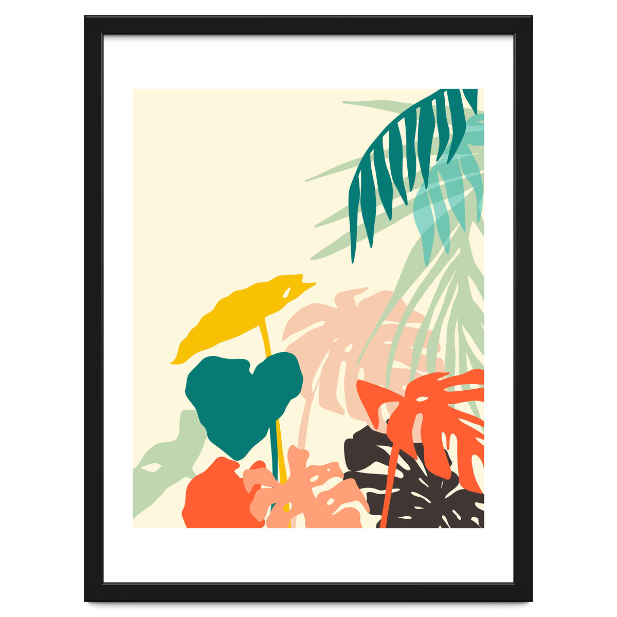 Tropical Nature, Botanical Pastel Jungle Plants Illustration, Minimal Bohemian Palm Monstera Forest