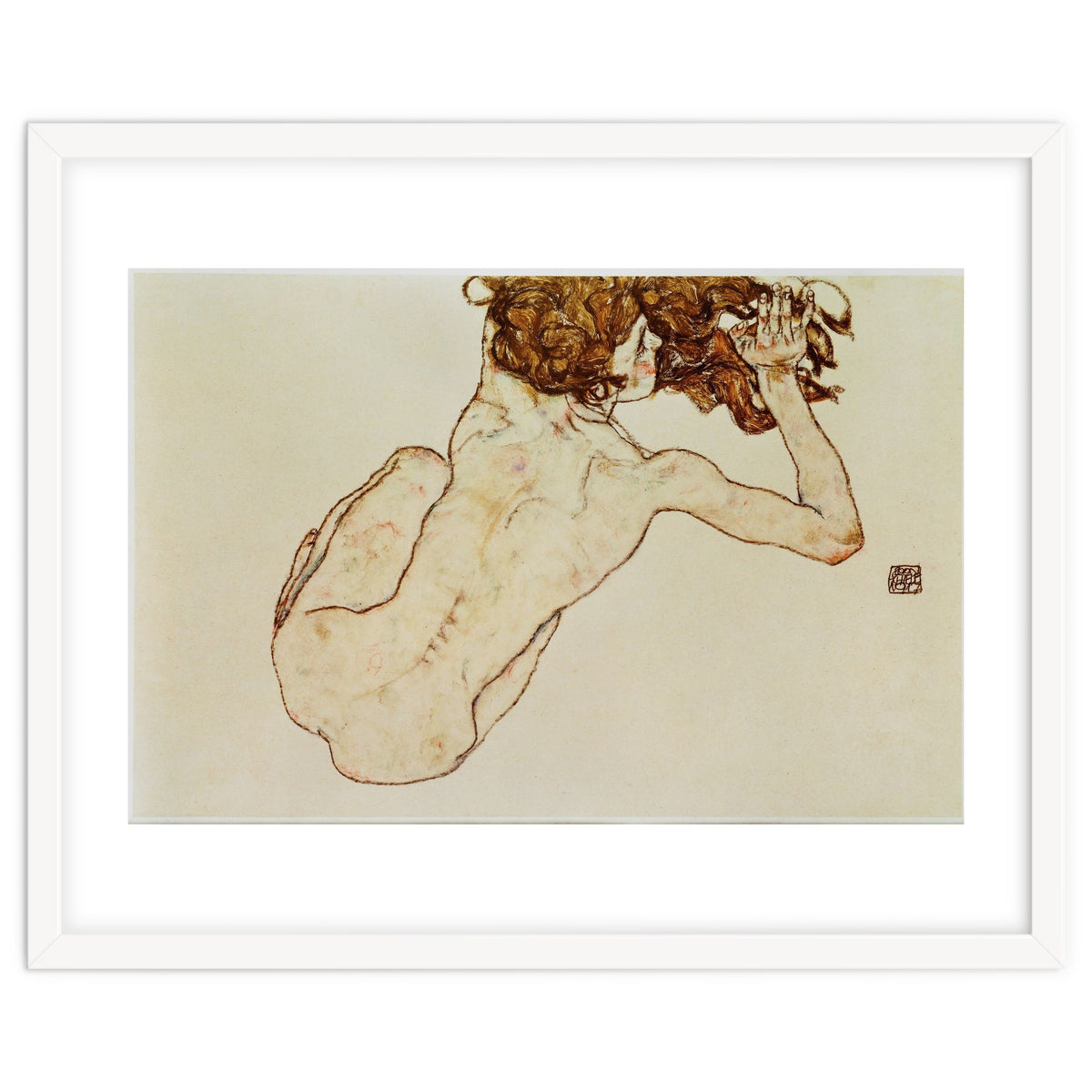 Kauernder Rueckenakt - Crouching nude,back view,1917. Gouache and pencil, 29,5 x 45 cm.