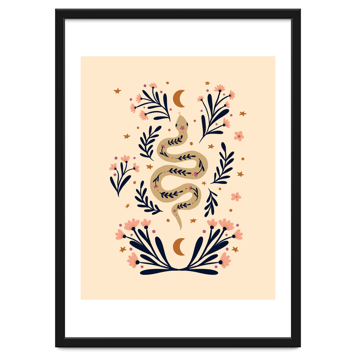 Snake And Flowers Beige And Indigo