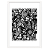 African Tribal, Black & White Abstract Drawing Sketch Line Art, Rustic Botanical Illustration, Bohemian Eclectic Scandinavian Vintage Bold thumbnail