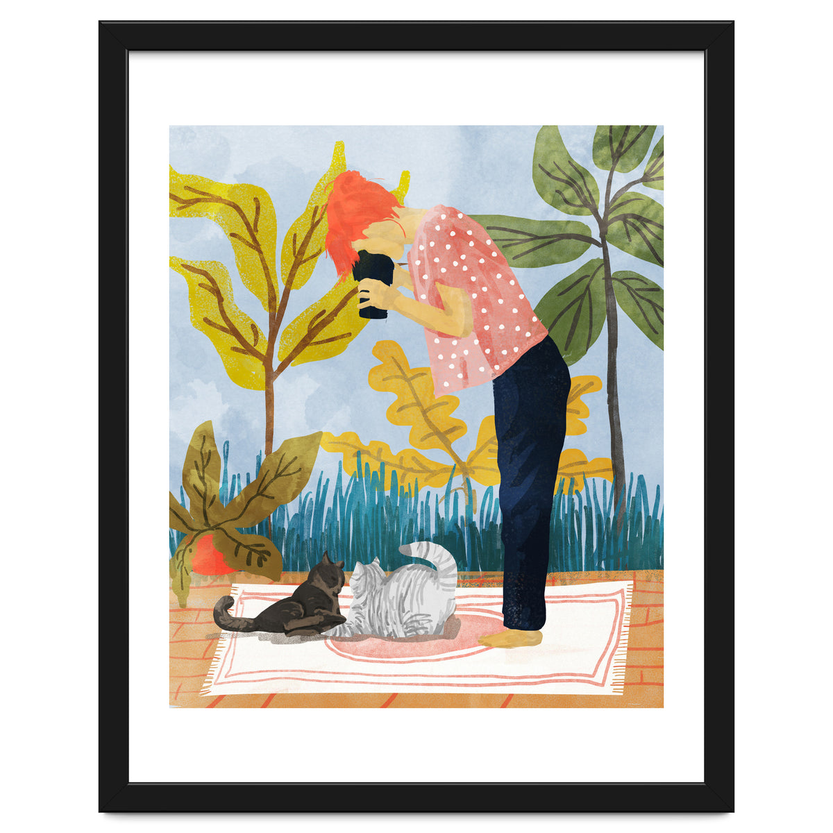 Saturday Afternoon | Cat Mom Pets Photography | Animals Kitten Picnic Watercolor Painting