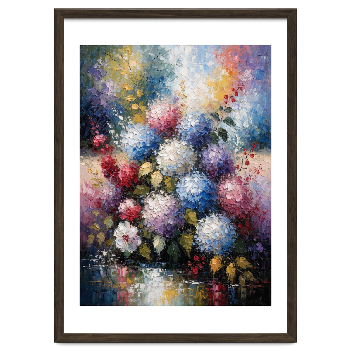 Vibrant Summer Hydrangea Bouquet Heavy Impasto Oil Painting