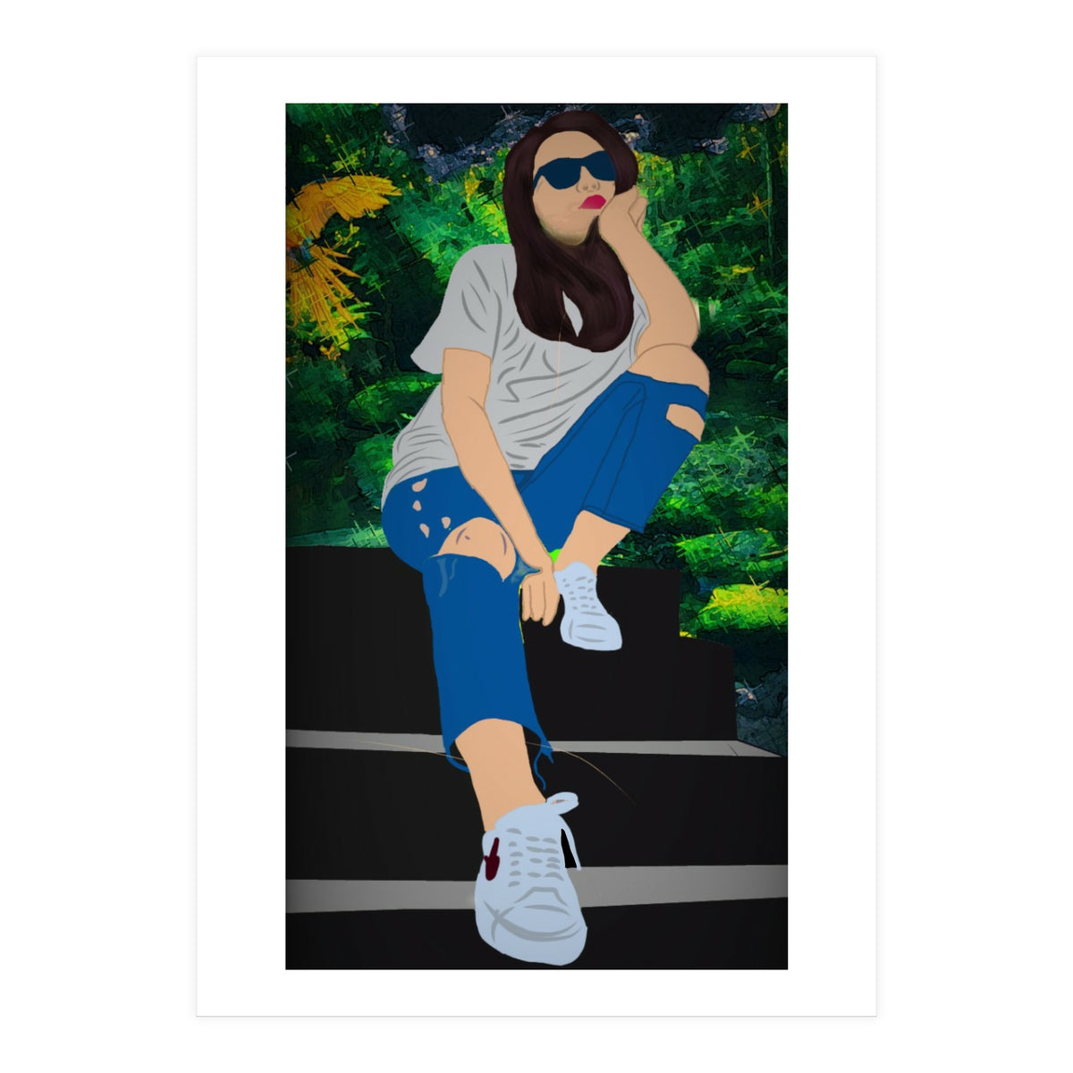 A Girl Sitting On A Step (Print Only)