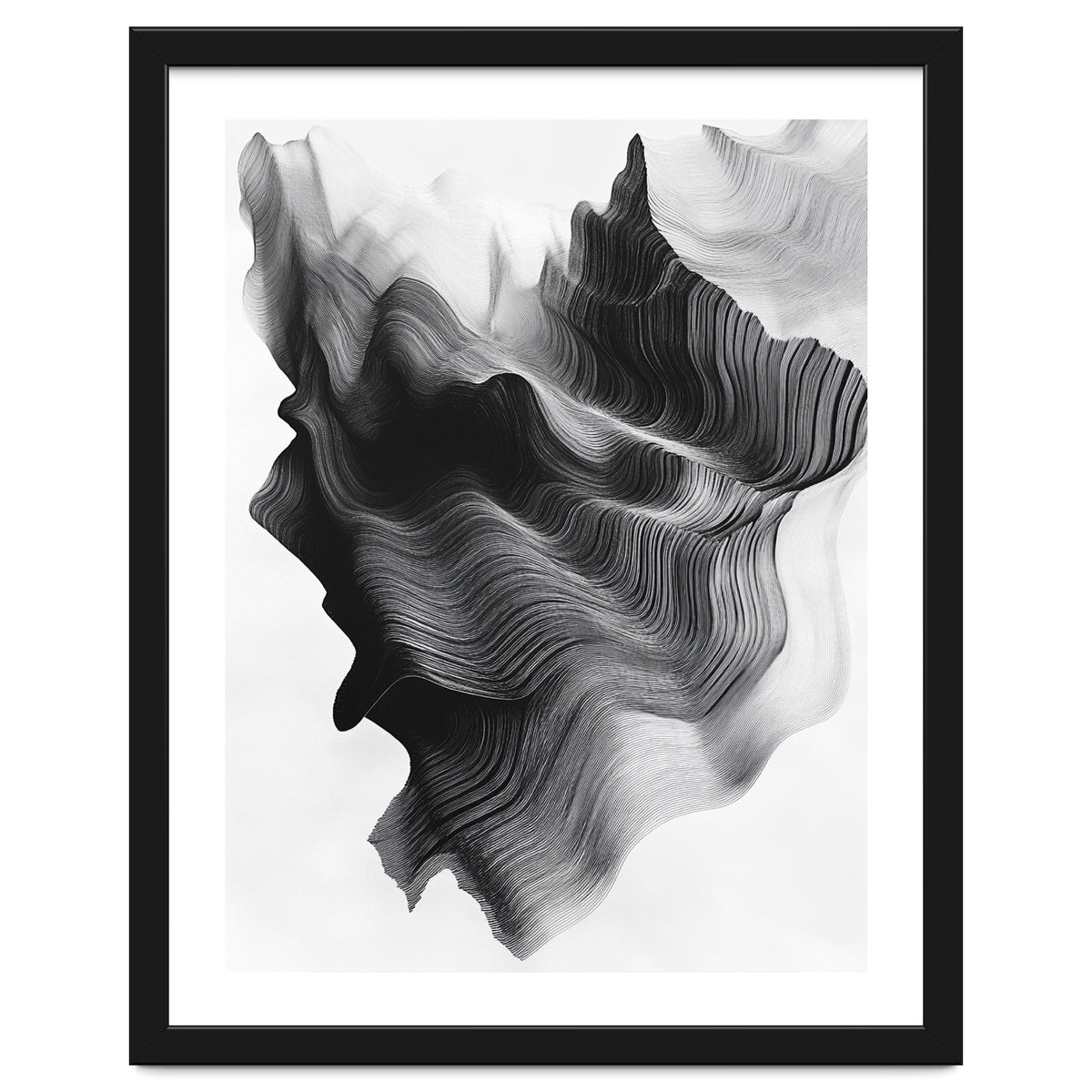 Abstract Black And White Wavy Lines Forming Organic Shapes
