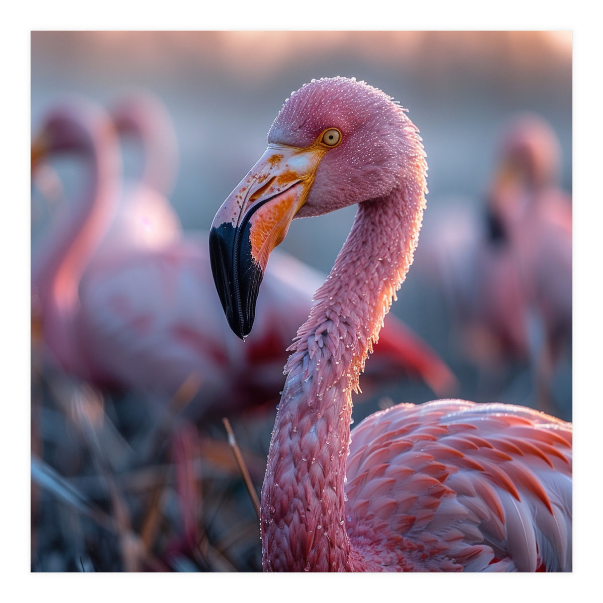 Close Up Of A Pink Flamingo Bird In Natural Light (Print Only)