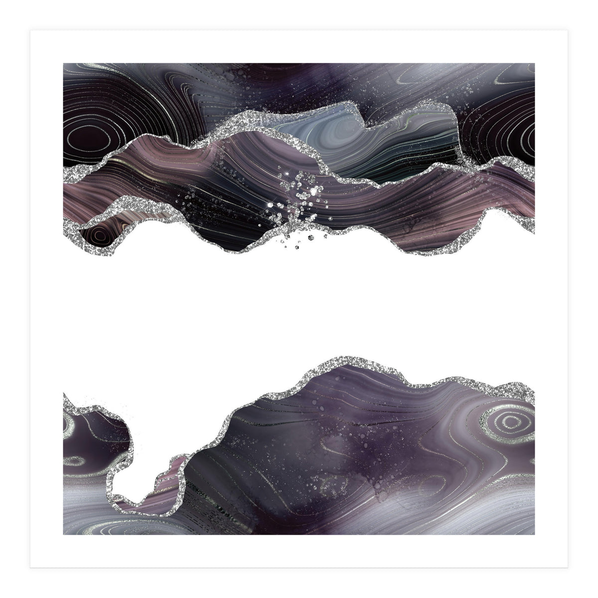 Black & Silver Glitter Agate Texture 07  (Print Only)